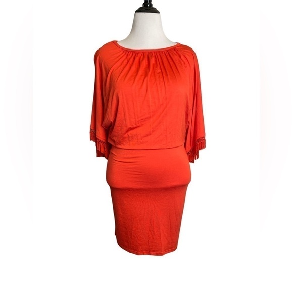 Nwt Trina Turk Bird of Paradise Dress Tiger Lily Orange Fringe Sleeve S - Picture 5 of 10